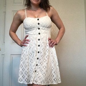 White Button Up Spaghetti Strap Mini Dress